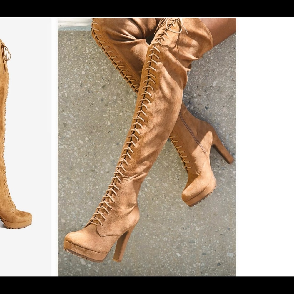 Lace up Taupe Suede Over the Knee Platform Boots